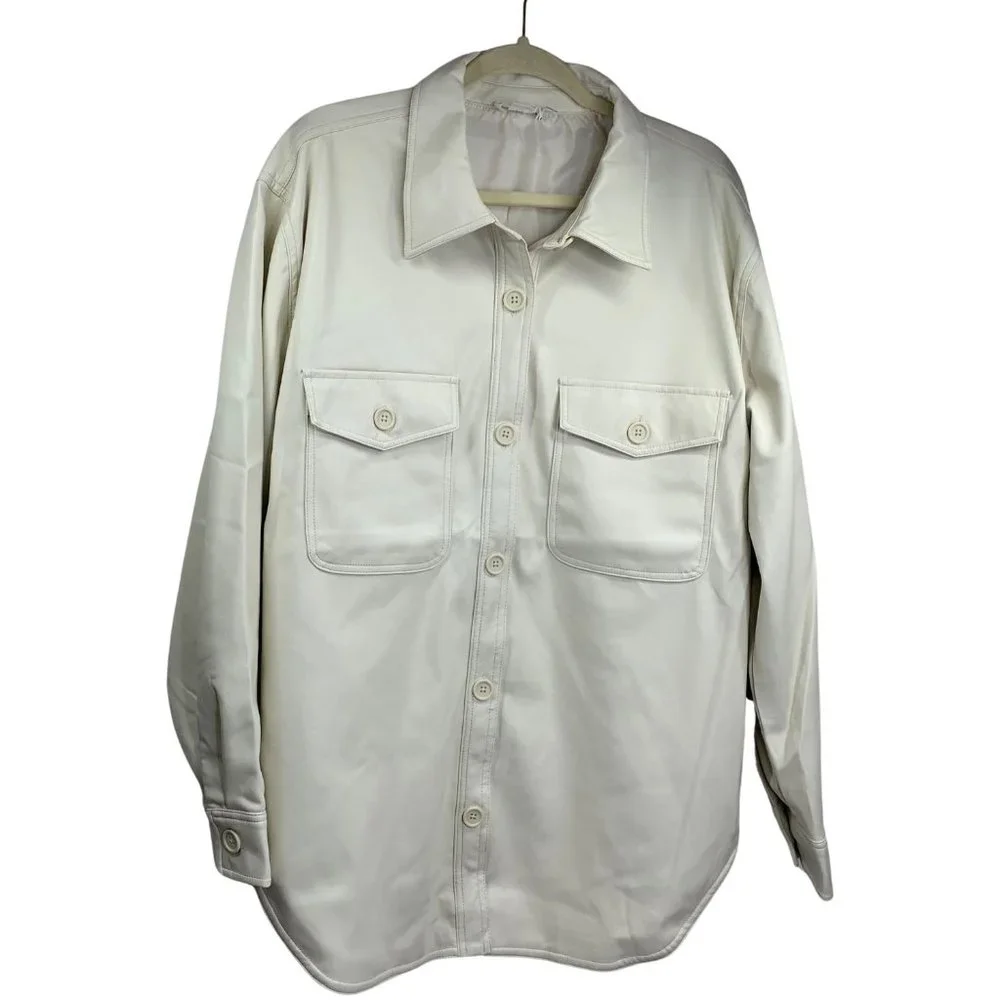 Good American Better Than Leather Faux Leather Shacket Bone Size 3/4=L/XL NWT - Picture 7 of 16